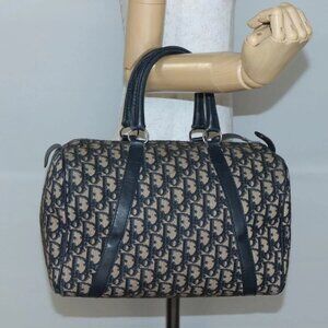 Christian Dior Trotter Canvas Boston Bag Navy Silver Auth ep10723